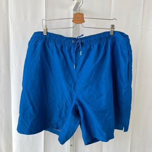 LANDS' END Mens  46 48 2XLT Swim Trunks Shorts Elastic Waist Pockets Lined Blue